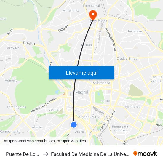 Puente De Los Capuchinos to Facultad De Medicina De La Universidad Autónoma De Madrid map