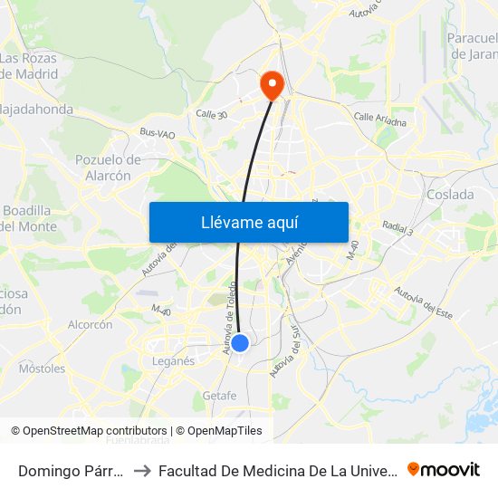 Domingo Párraga - Astillero to Facultad De Medicina De La Universidad Autónoma De Madrid map