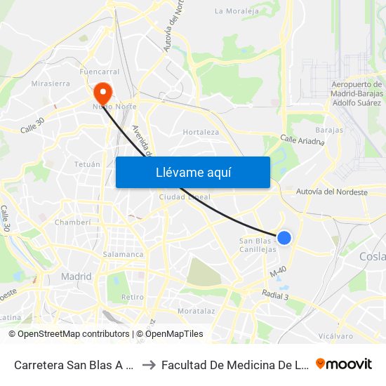 Carretera San Blas A Coslada Frente Metropolitano to Facultad De Medicina De La Universidad Autónoma De Madrid map