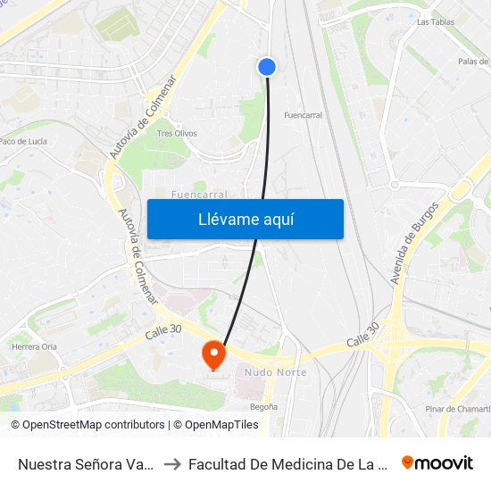 Nuestra Señora Valverde - Alonso Quijano to Facultad De Medicina De La Universidad Autónoma De Madrid map