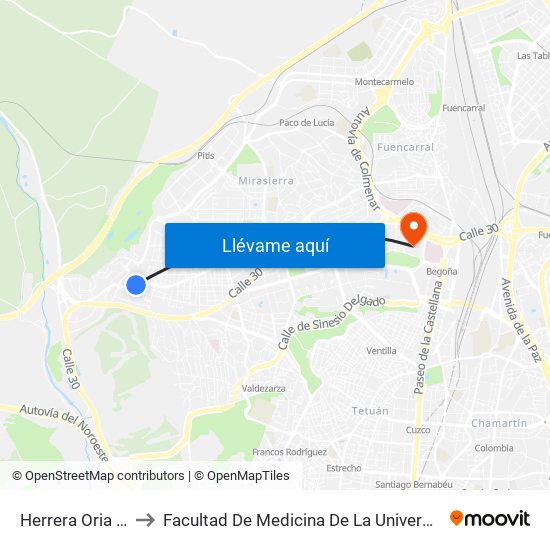Herrera Oria - Gascones to Facultad De Medicina De La Universidad Autónoma De Madrid map