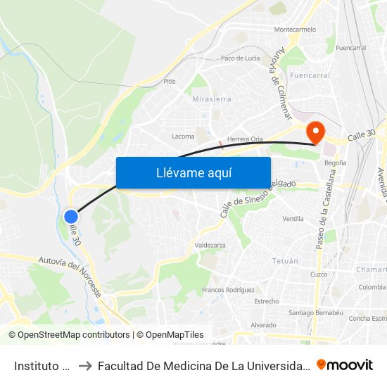 Instituto Llorente to Facultad De Medicina De La Universidad Autónoma De Madrid map