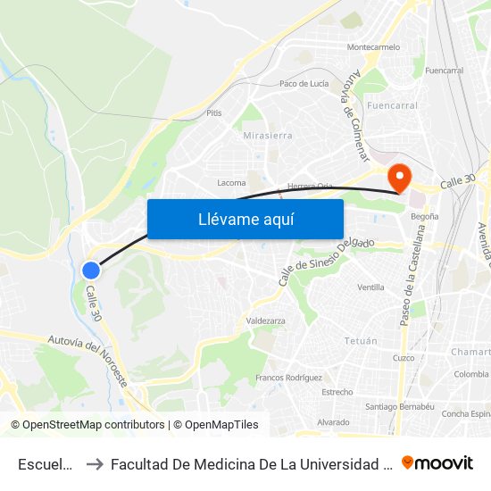 Escuela Escp to Facultad De Medicina De La Universidad Autónoma De Madrid map