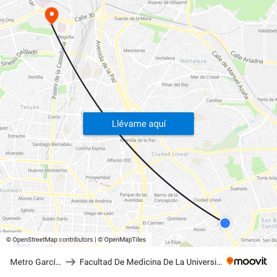 Metro García Noblejas to Facultad De Medicina De La Universidad Autónoma De Madrid map
