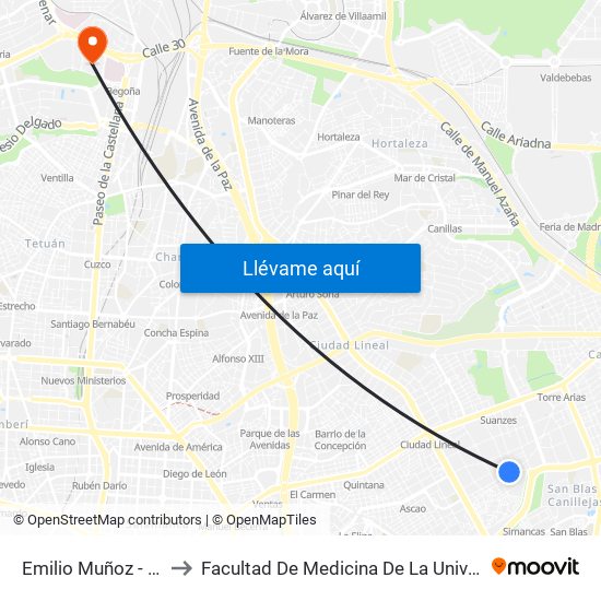 Emilio Muñoz - Alfonso Gómez to Facultad De Medicina De La Universidad Autónoma De Madrid map