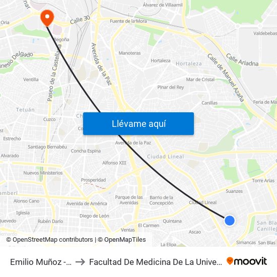 Emilio Muñoz - Santa Leonor to Facultad De Medicina De La Universidad Autónoma De Madrid map