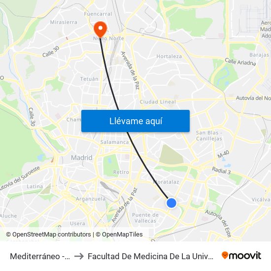 Mediterráneo - Pablo Neruda to Facultad De Medicina De La Universidad Autónoma De Madrid map
