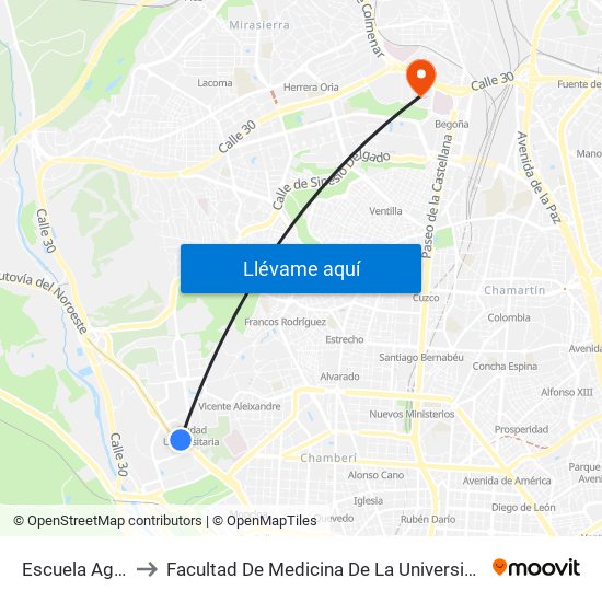Escuela Agronómica to Facultad De Medicina De La Universidad Autónoma De Madrid map