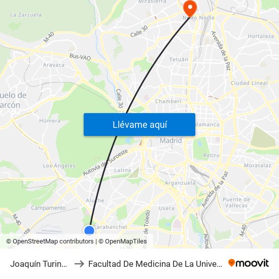 Joaquín Turina - Las Cruces to Facultad De Medicina De La Universidad Autónoma De Madrid map