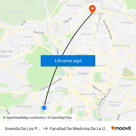Avenida De Los Poblados - Comisaria to Facultad De Medicina De La Universidad Autónoma De Madrid map