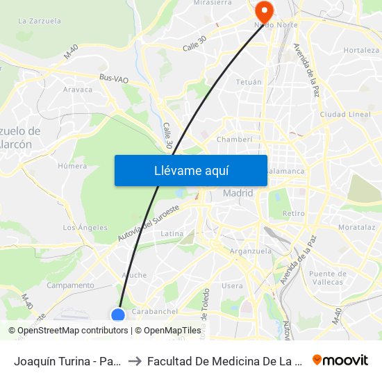 Joaquín Turina - Parque Carlos Matallanas to Facultad De Medicina De La Universidad Autónoma De Madrid map