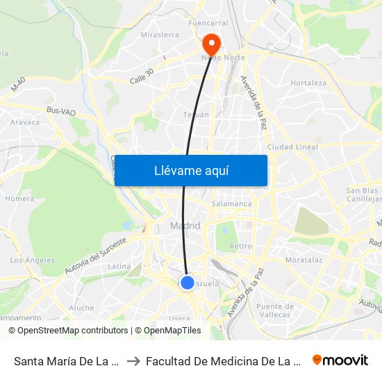 Santa María De La Cabeza - Puente Praga to Facultad De Medicina De La Universidad Autónoma De Madrid map