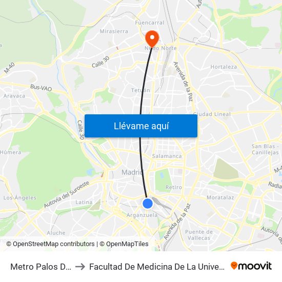 Metro Palos De La Frontera to Facultad De Medicina De La Universidad Autónoma De Madrid map
