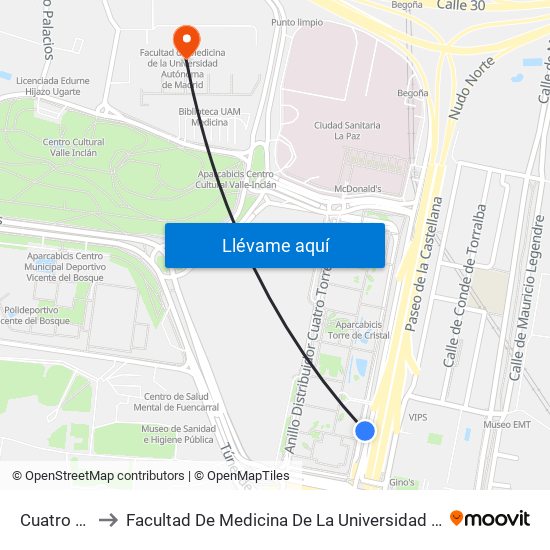 Cuatro Torres to Facultad De Medicina De La Universidad Autónoma De Madrid map