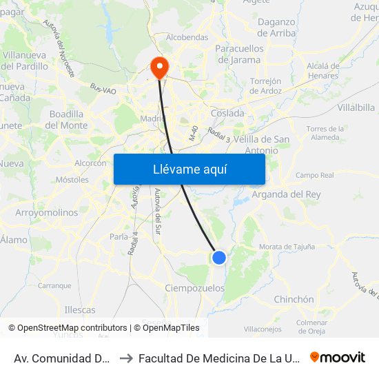 Av. Comunidad De Madrid - Ave María to Facultad De Medicina De La Universidad Autónoma De Madrid map