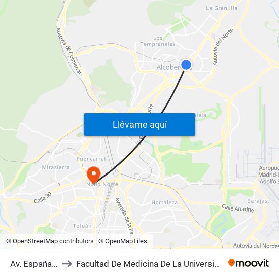 Av. España - Viveros to Facultad De Medicina De La Universidad Autónoma De Madrid map