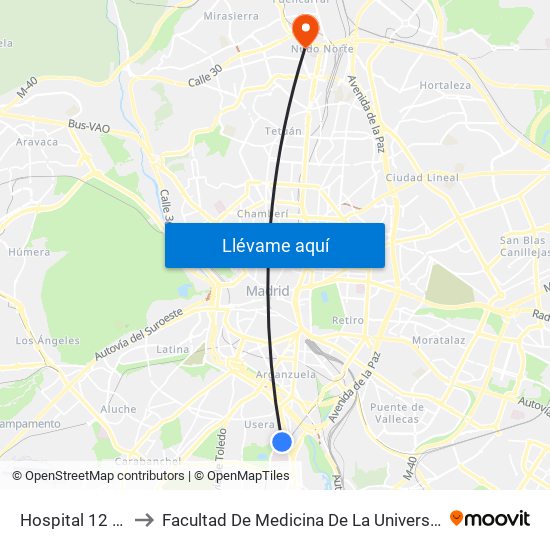 Hospital 12 De Octubre to Facultad De Medicina De La Universidad Autónoma De Madrid map