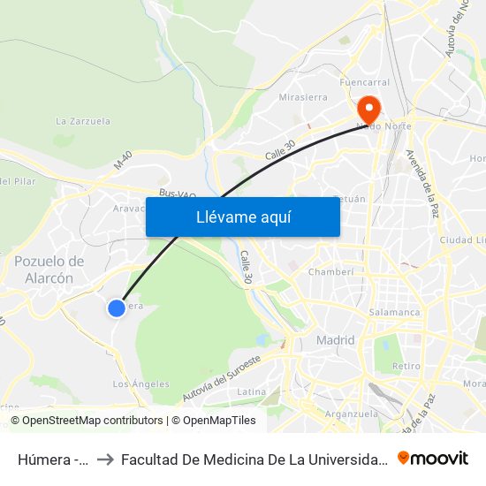 Húmera - Pueblo to Facultad De Medicina De La Universidad Autónoma De Madrid map