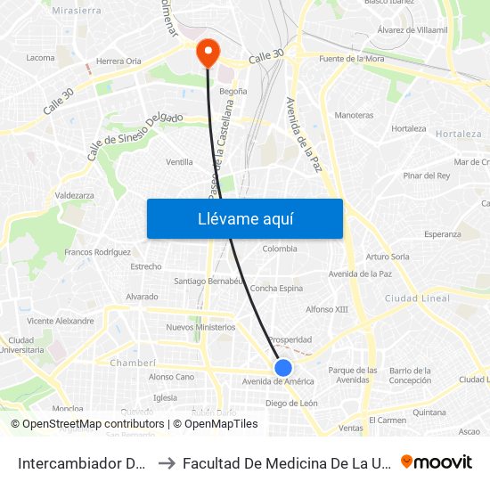 Intercambiador De Avenida De América to Facultad De Medicina De La Universidad Autónoma De Madrid map
