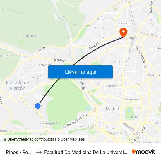 Pinos - Roque Nublo to Facultad De Medicina De La Universidad Autónoma De Madrid map