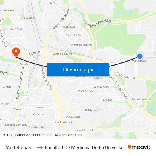 Valdebebas Cercanías to Facultad De Medicina De La Universidad Autónoma De Madrid map