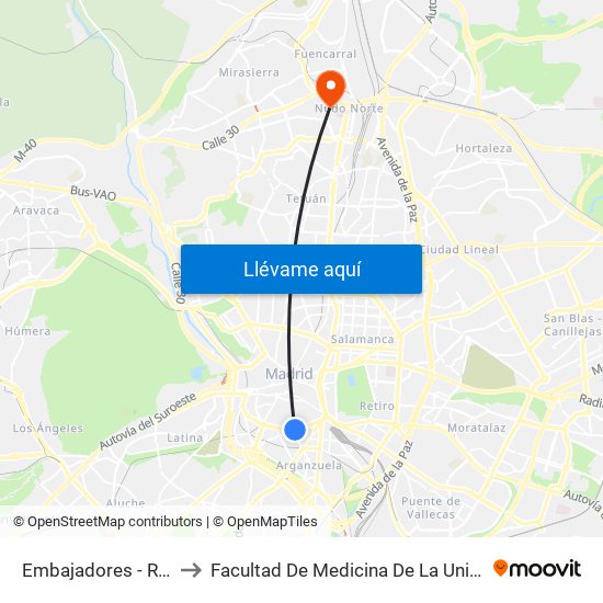 Embajadores - Ronda De Valencia to Facultad De Medicina De La Universidad Autónoma De Madrid map
