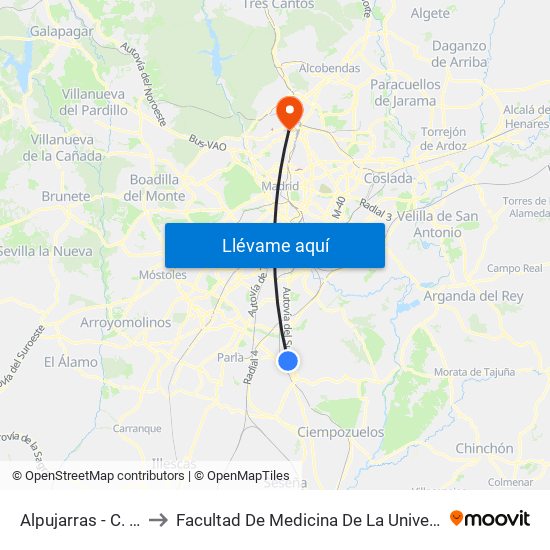 Alpujarras - C. C. Plaza Éboli to Facultad De Medicina De La Universidad Autónoma De Madrid map