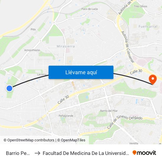 Barrio Peñagrande to Facultad De Medicina De La Universidad Autónoma De Madrid map