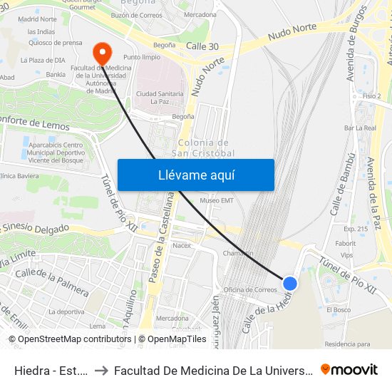 Hiedra - Est. Chamartín to Facultad De Medicina De La Universidad Autónoma De Madrid map