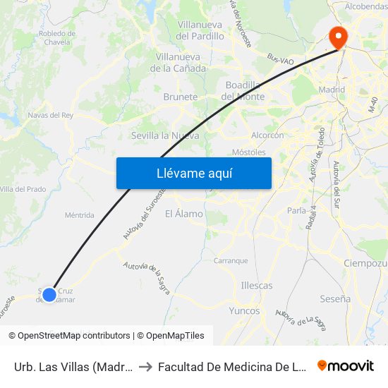 Urb. Las Villas (Madrid), Santa Cruz Del Retamar to Facultad De Medicina De La Universidad Autónoma De Madrid map