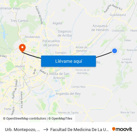 Urb. Montepozo, Pozo De Guadalajara to Facultad De Medicina De La Universidad Autónoma De Madrid map