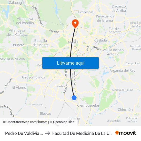 Pedro De Valdivia - Av. Reyes Católicos to Facultad De Medicina De La Universidad Autónoma De Madrid map
