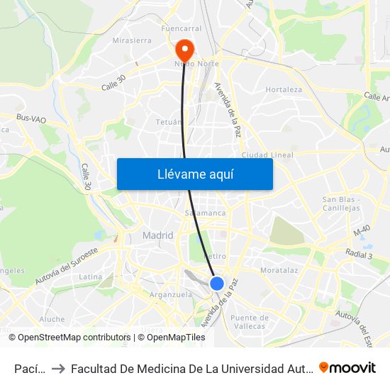 Pacífico to Facultad De Medicina De La Universidad Autónoma De Madrid map