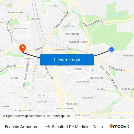 Fuerzas Armadas - Maestra Dolores Marco to Facultad De Medicina De La Universidad Autónoma De Madrid map