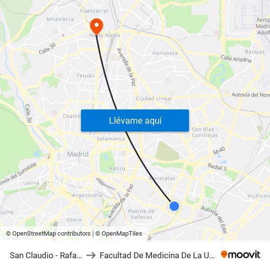 San Claudio - Rafael Fernández Hijicos to Facultad De Medicina De La Universidad Autónoma De Madrid map