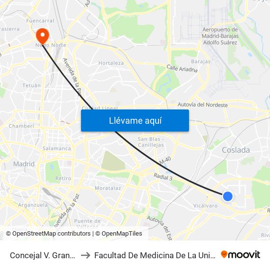 Concejal V. Granizo - Victoria Kent to Facultad De Medicina De La Universidad Autónoma De Madrid map