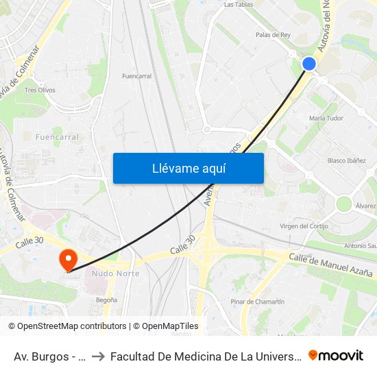 Av. Burgos - Dominicos to Facultad De Medicina De La Universidad Autónoma De Madrid map