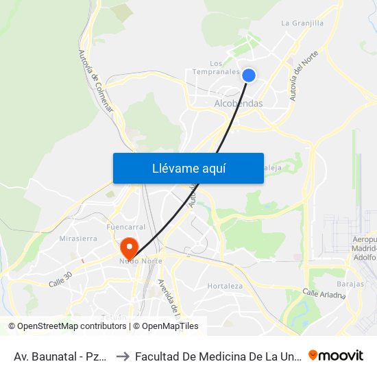 Av. Baunatal - Pza. Andrés Caballero to Facultad De Medicina De La Universidad Autónoma De Madrid map