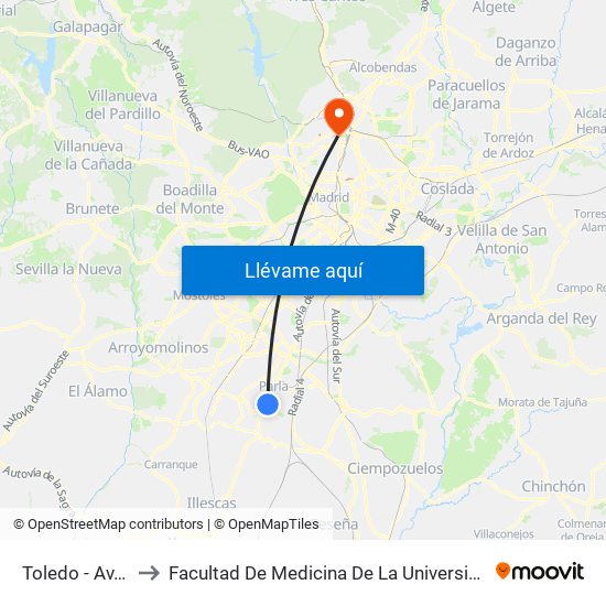 Toledo - Av. Leguario to Facultad De Medicina De La Universidad Autónoma De Madrid map