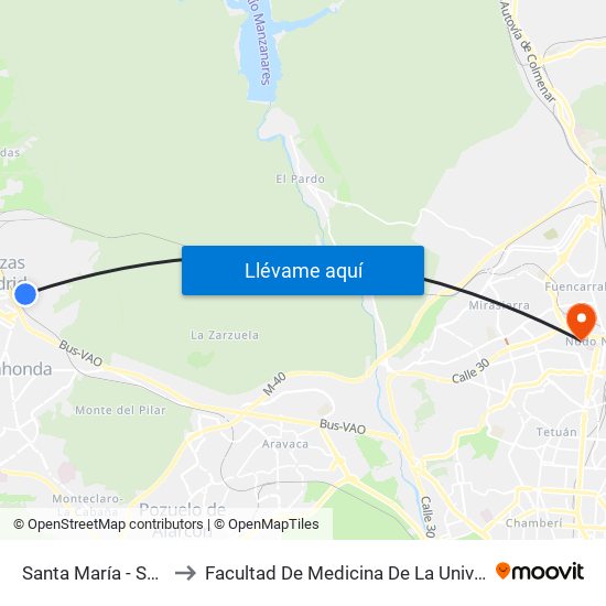 Santa María - San Juan Bautista to Facultad De Medicina De La Universidad Autónoma De Madrid map