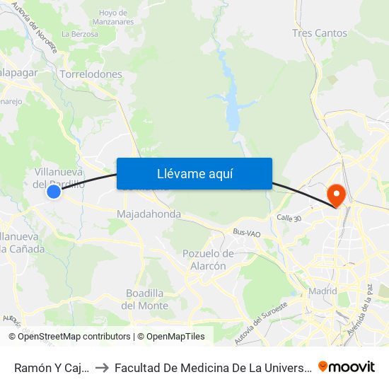 Ramón Y Cajal - Paloma to Facultad De Medicina De La Universidad Autónoma De Madrid map