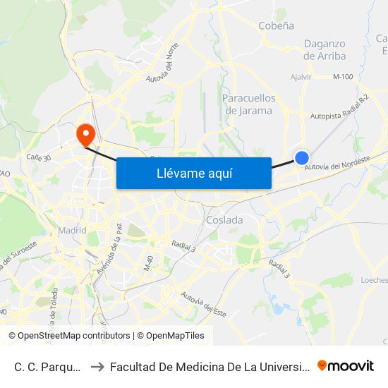 C. C. Parque Corredor to Facultad De Medicina De La Universidad Autónoma De Madrid map