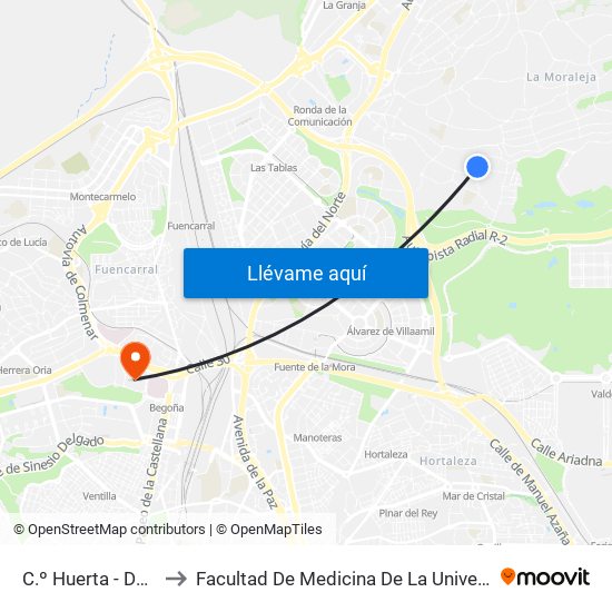 C.º Huerta - Dámaso Alonso to Facultad De Medicina De La Universidad Autónoma De Madrid map