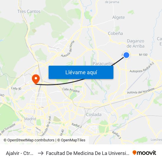 Ajalvir - Ctra. Daganzo to Facultad De Medicina De La Universidad Autónoma De Madrid map
