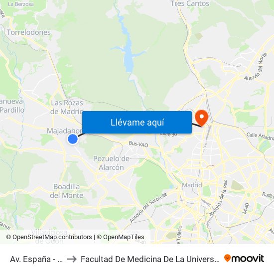 Av. España - Los Olmos to Facultad De Medicina De La Universidad Autónoma De Madrid map