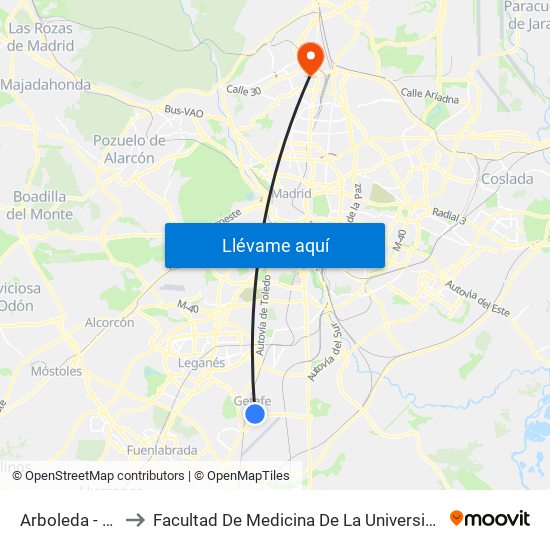 Arboleda - Pza. Beso to Facultad De Medicina De La Universidad Autónoma De Madrid map