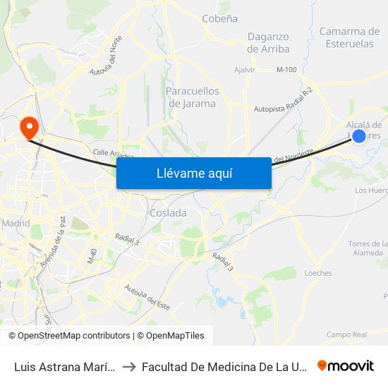 Luis Astrana Marín - Parque O'Donnell to Facultad De Medicina De La Universidad Autónoma De Madrid map