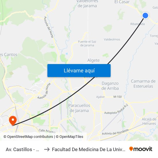 Av. Castillos - Castillo Peñafiel to Facultad De Medicina De La Universidad Autónoma De Madrid map