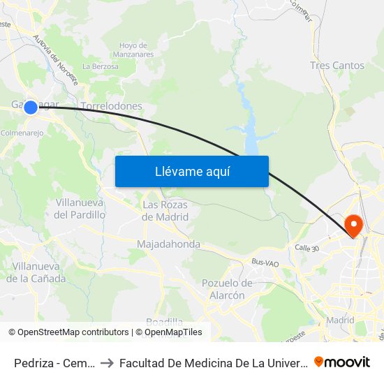 Pedriza - Cementerio Viejo to Facultad De Medicina De La Universidad Autónoma De Madrid map