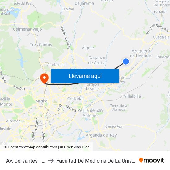 Av. Cervantes - C.º Valdeavero to Facultad De Medicina De La Universidad Autónoma De Madrid map
